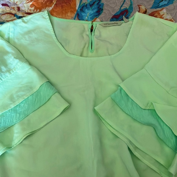 Pale Green, Two-Tone Plus-Size Blouse - Picture 1 of 8